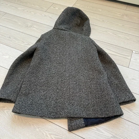 Sandro Paris 36 wool cowhide leather peacoat jacket grey black tweed luxury fall - Picture 11 of 12